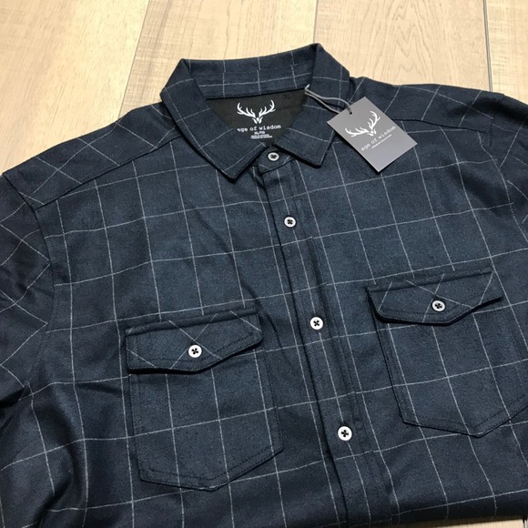 Age of Wisdom Flannel Shirt Mens Size XL Blue Windowpane Plaid Button Up Stretch - Picture 4 of 9